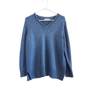 Carolyn Taylor Woman Long Sleeve Textured Knitted Sweater Pullover Blue Size 1X